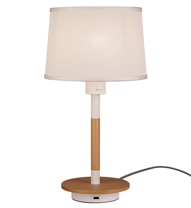 Lámpara de sobremesa blanca y madera NÓRDICA - Imagen 1